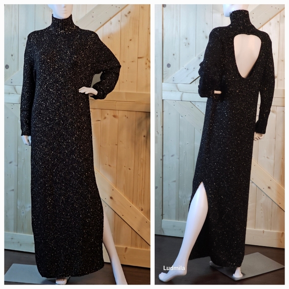 ELOQUII size 14/16 black knit dress with gold metallic thread‎ and open back - Picture 1 of 9